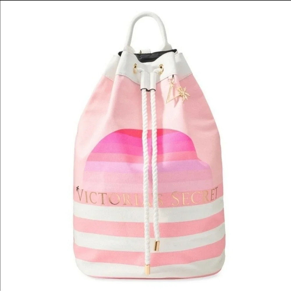 VICTORIA'S SECRET Striped Cinch Backpack or Sling Bag - MSRP $58 - NEW NWT - Picture 1 of 4